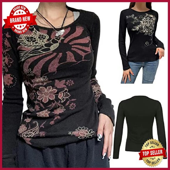 Y2K Fairy Grunge Graphic Long Sleeve Tee Polyester Crop Top - Picture 6 of 7